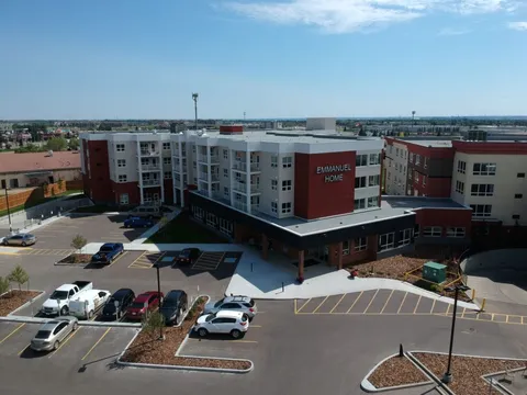 Aerial view of Emmanuel Home and the entrance parking area.