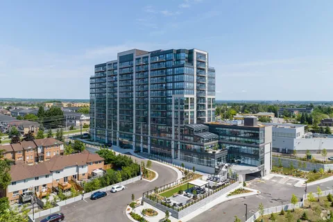 Aerial view of the residence tower and entrance driveway