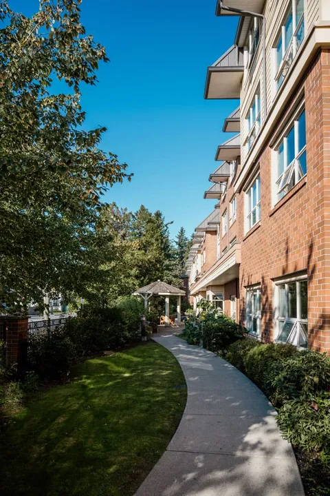 Curving pathway beside landscaped residence frontage.