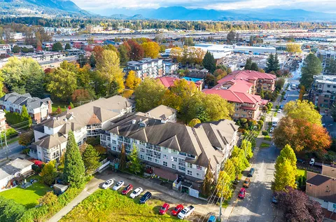 Aerial view of a multi-storey residence and surrounding streets