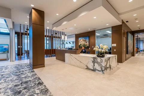 Lobby reception desk and entrance corridor.