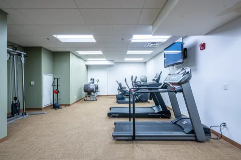 Fitness room with treadmills, exercise machines and a television