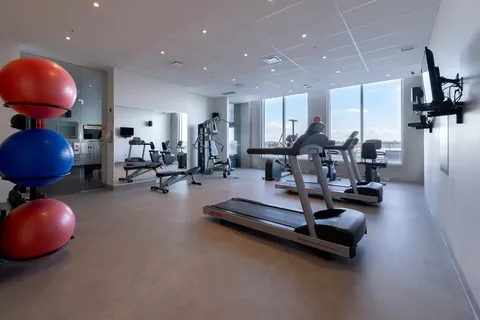 Exercise room with treadmills, weight equipment and exercise balls