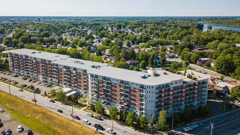 Aerial view of the residence buildings and surrounding streets