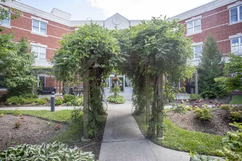 Garden walkway beneath a vine-covered pergola