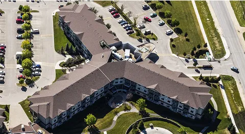 Aerial view of Concordia Village I and the surrounding grounds.