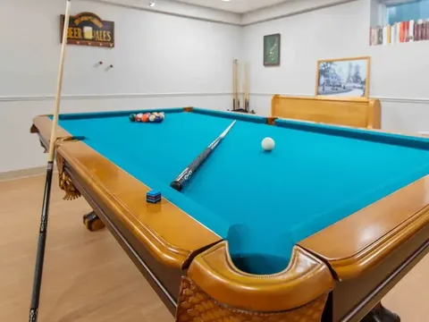 Billiards table in a recreation room.