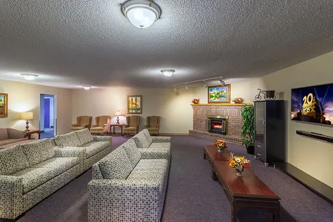 Room with sofas, armchairs, a fireplace and a television