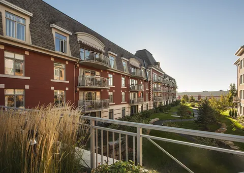 Residence balconies overlooking a landscaped courtyard