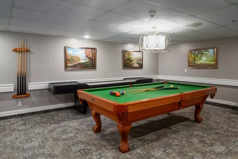 Games room with a pool table and shuffleboard table