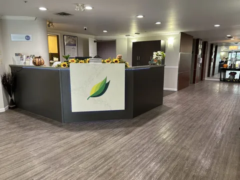 Reception desk in the residence entrance lobby.
